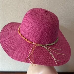 NEW Jacobson Hat Company Barbie Pink Large Brim Hat Colorful Woven Twisted Band